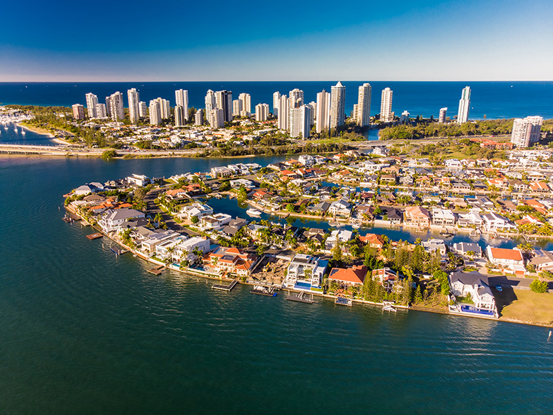 Luxury coastal resort aerial view